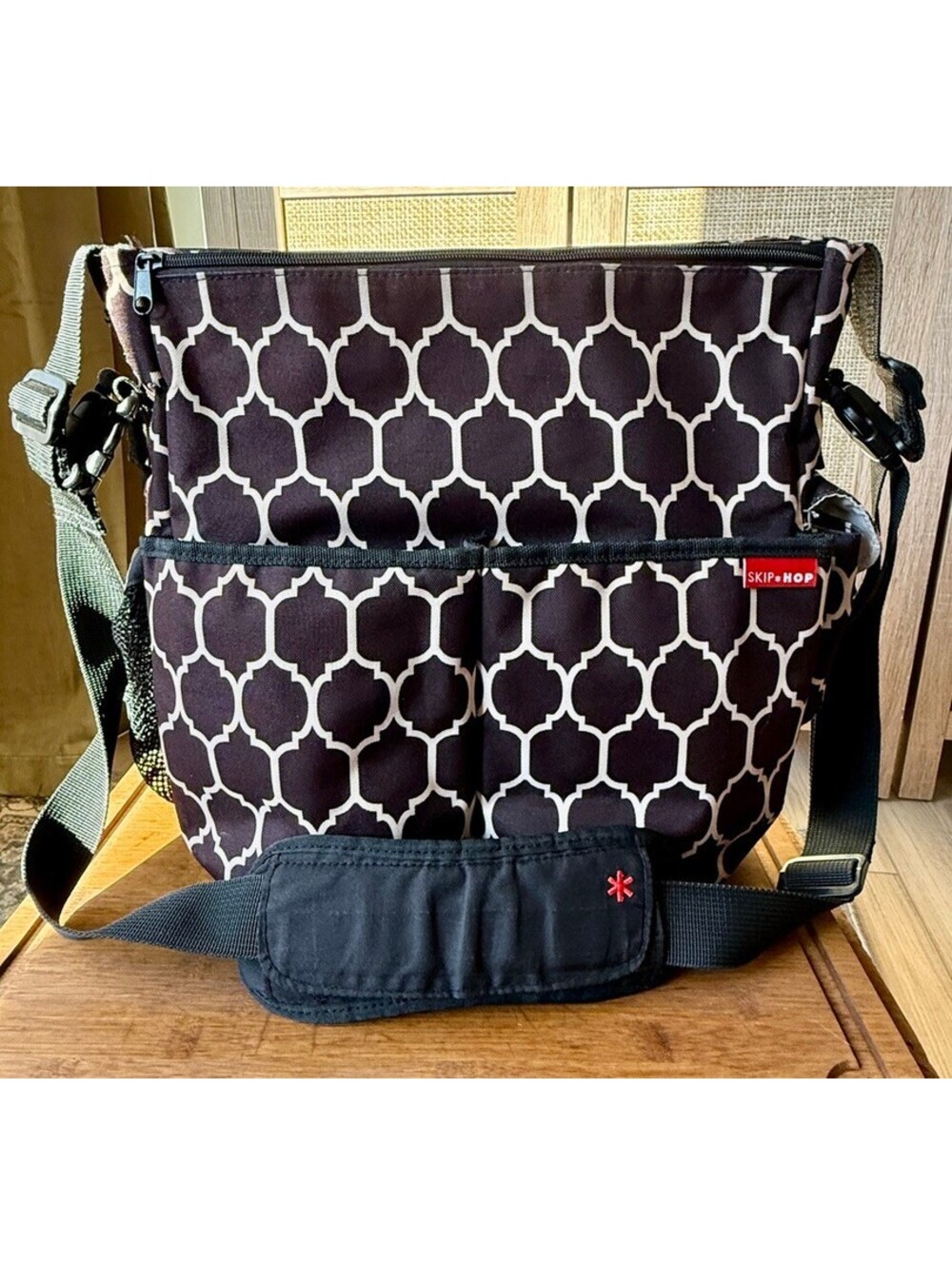 Skip Hop Brown Cream Trellis Diaper Bag Changing Pad Stroller Straps